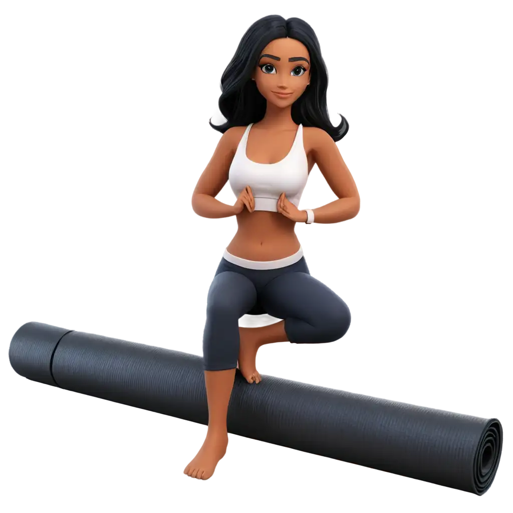 Cute-Black-Hair-Girl-with-Yoga-Mat-PNG-HighQuality-Transparent-Image-for-Various-Uses