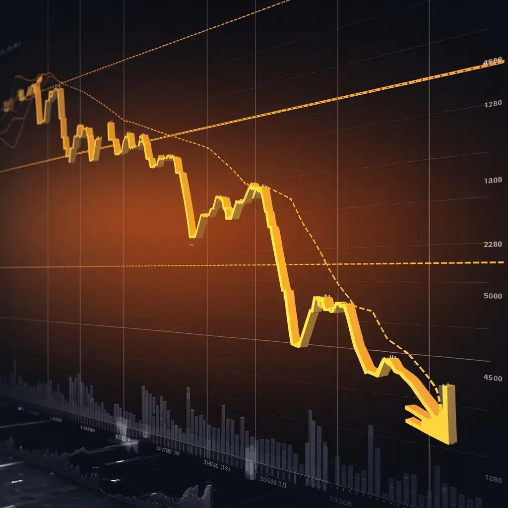 i need images related to gold market analysis, image should describe negative outlook for gold price in future redish tint, dark theme with gold bright. Pictures should be hi-res, detailed, realistic, clear and professional.