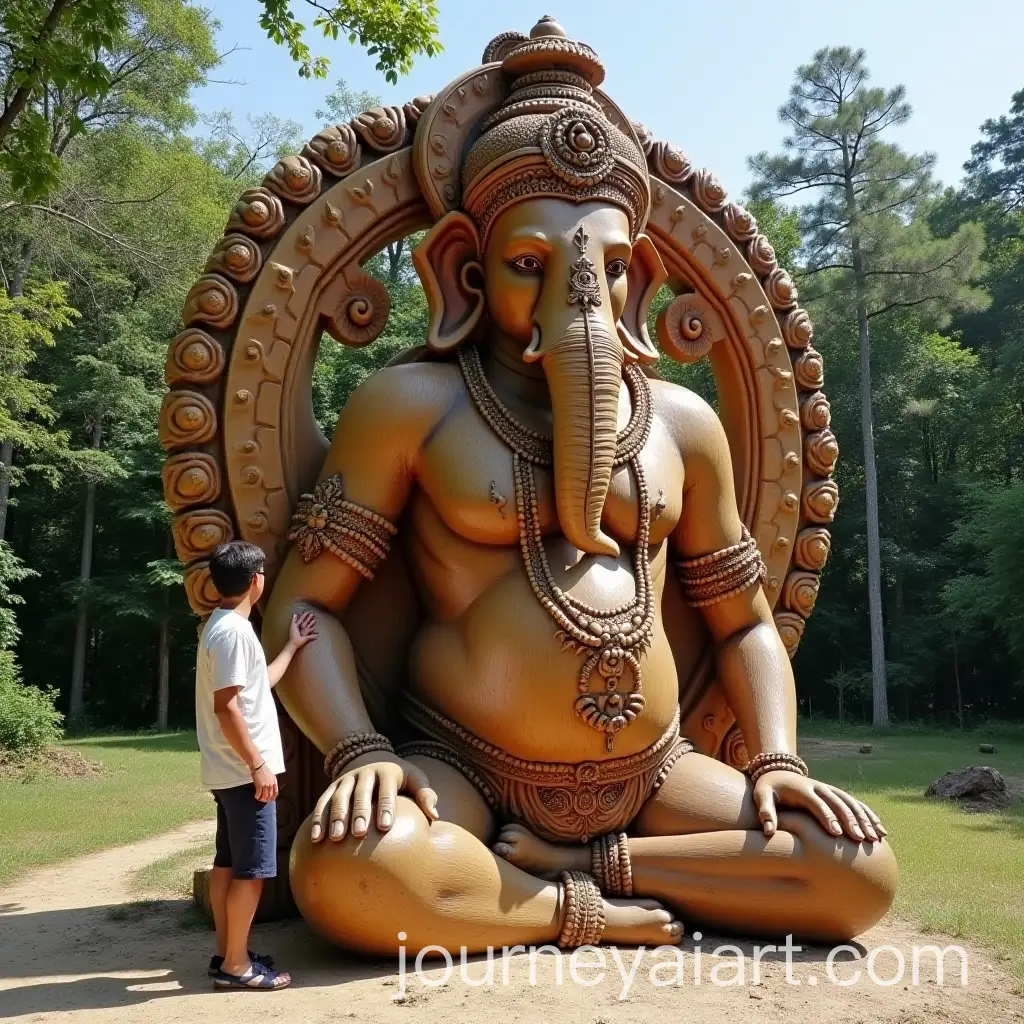 Wooden-Ganapathy-Sculpture-with-Human-Figure-for-Scale