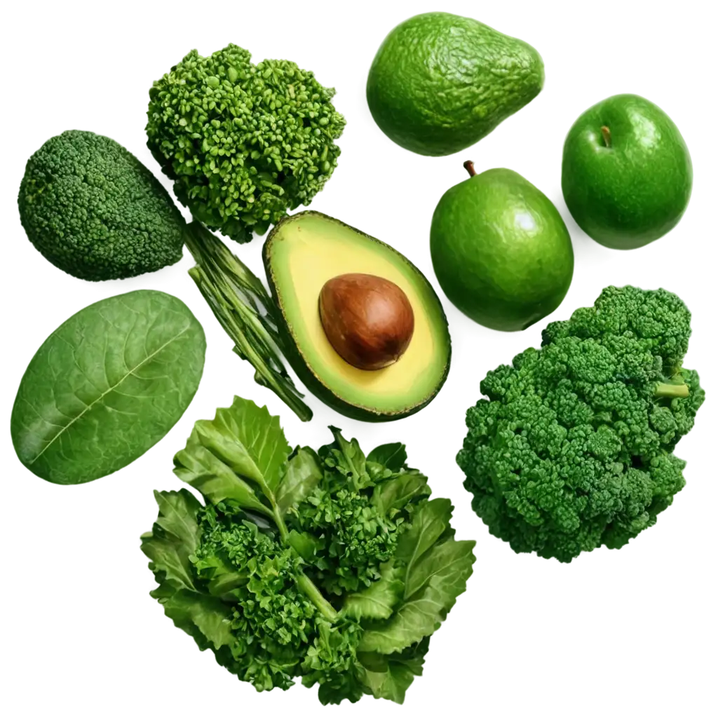 HighQuality-PNG-Image-of-Vegetables-and-Green-Fruits-Avocado-Green-Apple-Spinach-Parsley-and-Broccoli