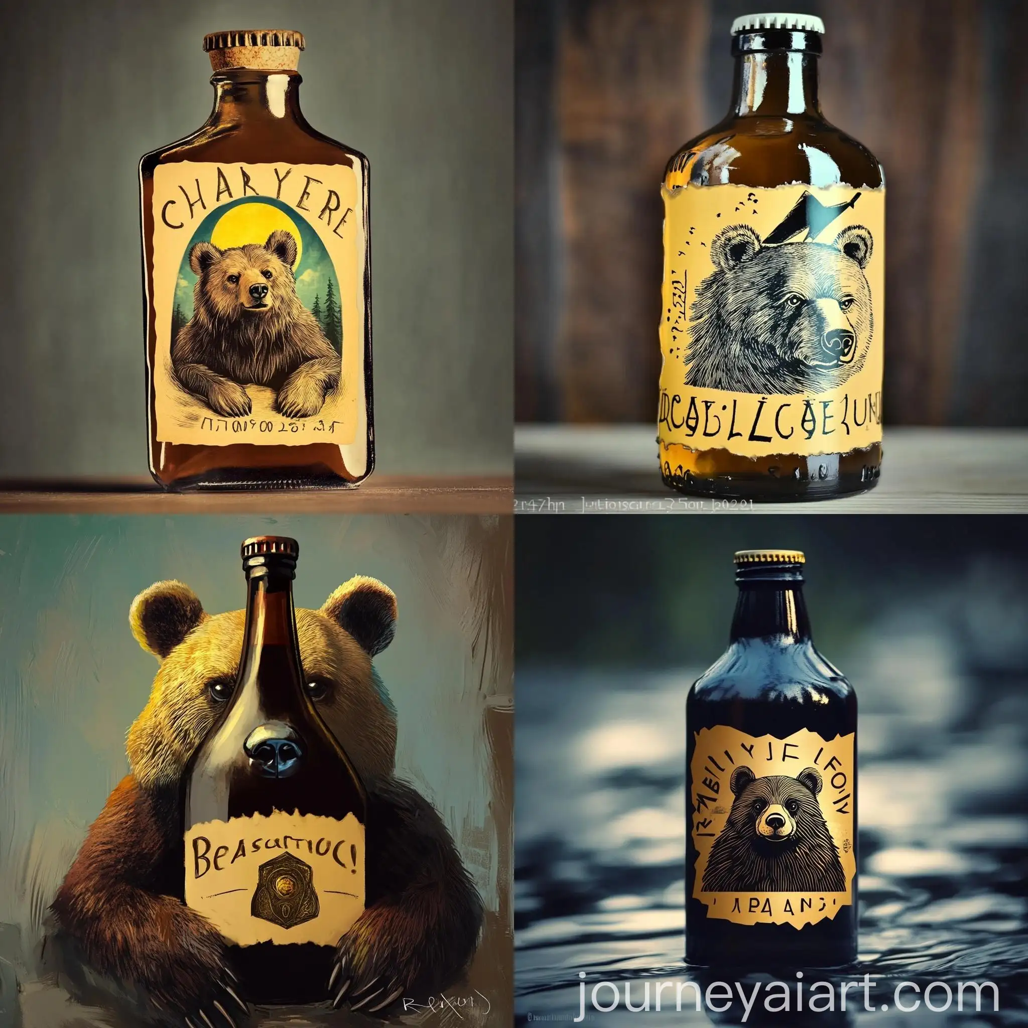 Bear-on-a-Bottle-Label-with-Mountain-Landscape-and-Stars