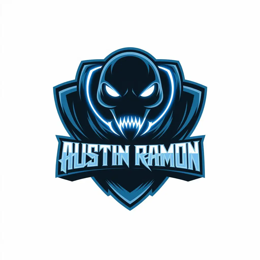 LOGO Design for Austin Ramon Neon Nightmare Blue Shield with Complex Detailing and Clear Background