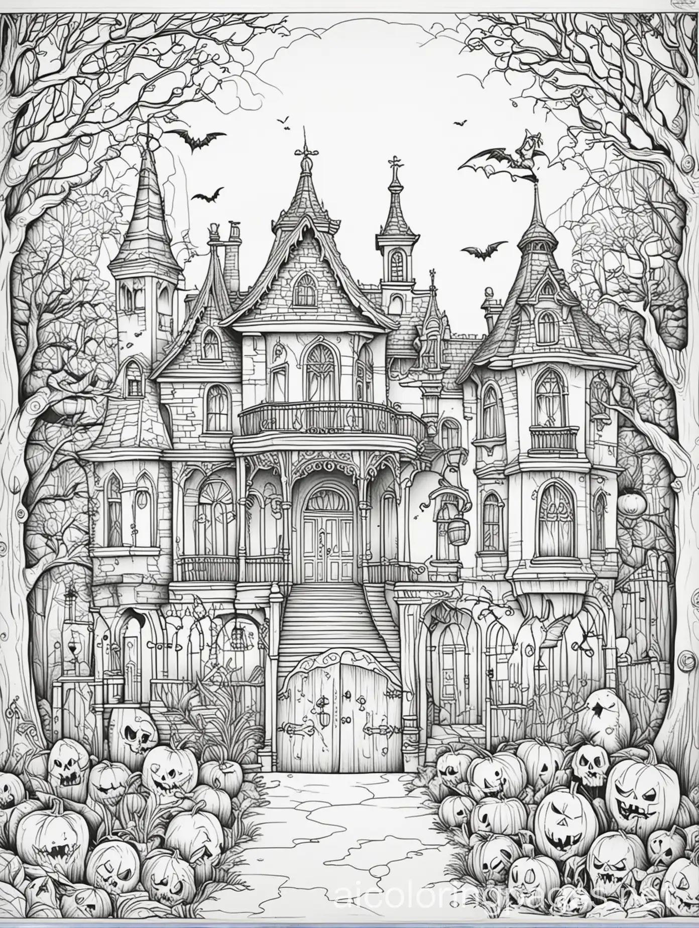 Scary-Vampire-in-Haunted-Mansion-Coloring-Page