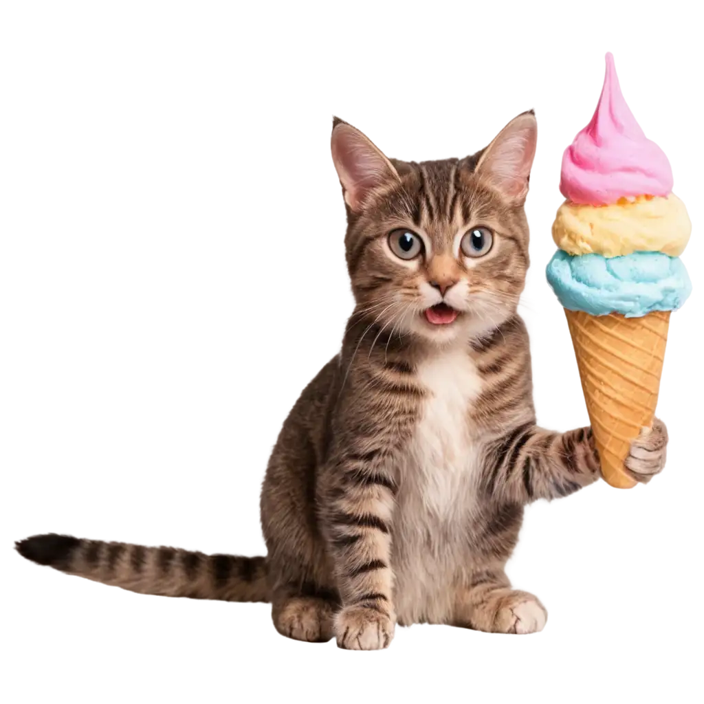 PNG-Image-of-a-Cat-Enjoying-Ice-Cream-Delightful-and-Clear-Visual-Representation