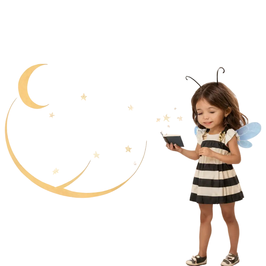 PNG-Image-of-a-Girl-Bee-Listening-to-a-Tale-on-the-Half-Moon-Enchanting-Fantasy-Art-for-Digital-Use