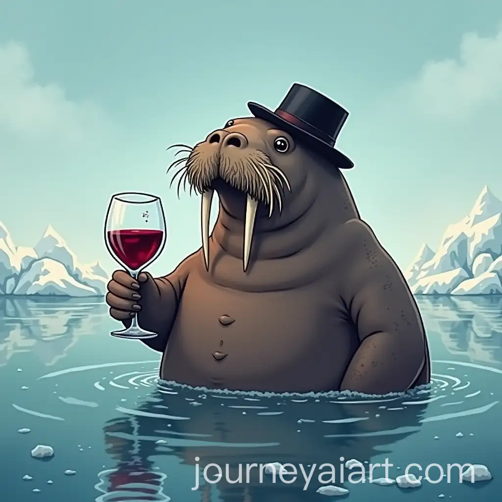Walrus-Wearing-a-Hat-Enjoying-Wine-in-an-Icy-Seascape