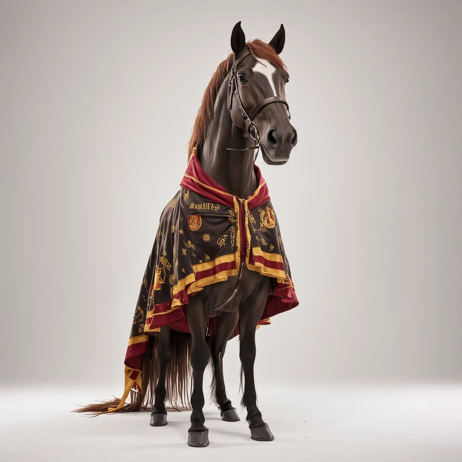 Horse in Harry Potter Costume on White Background