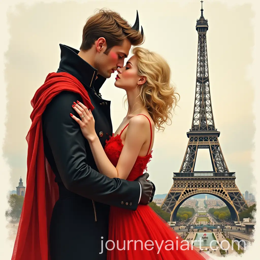 AI-Art-Prompt-ExpansionDemon-Embracing-Blond-Girl-in-Red-Dress-Against-Paris-Background
