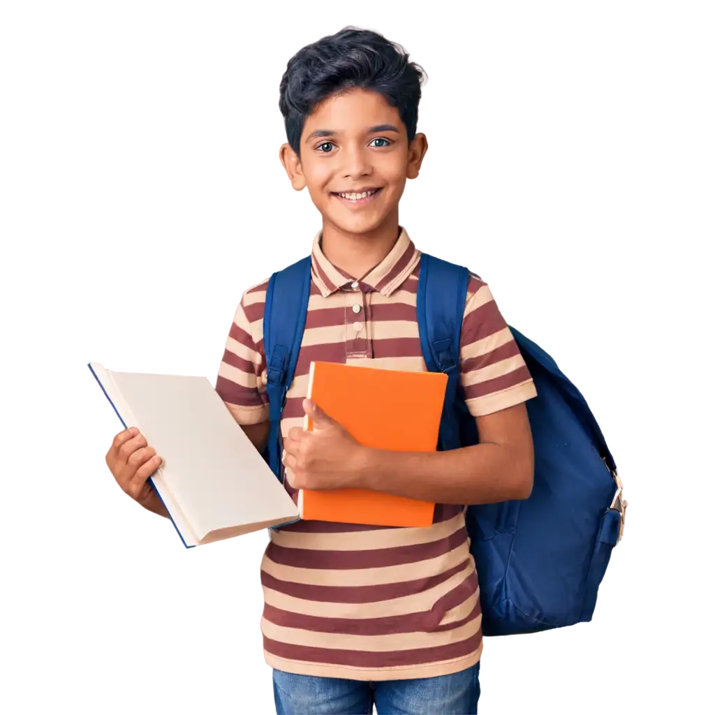 Smiling-Indian-Schoolboy-Holding-a-Book-with-Backpack-HighQuality-PNG-Image-for-Versatile-Use