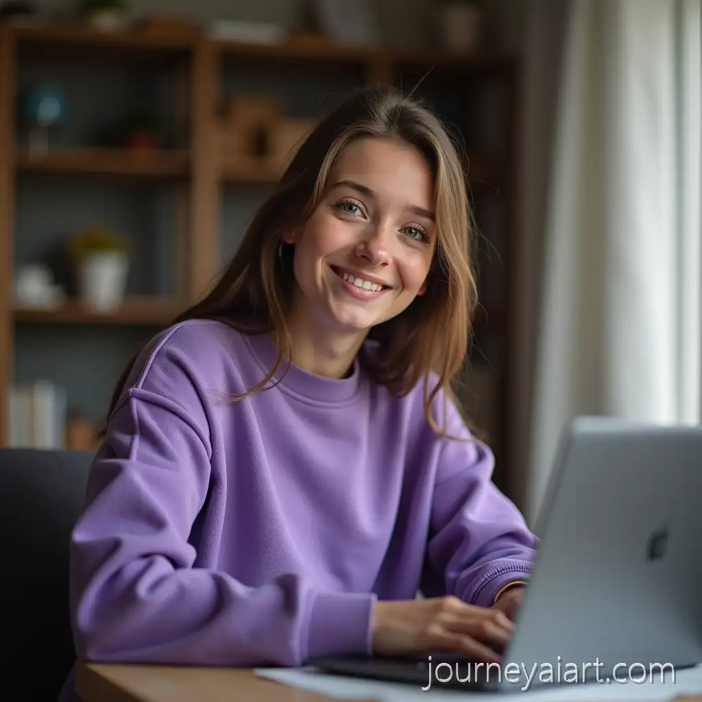 Young-Woman-Working-from-Home-on-Laptop-in-CozyGirl-working-on-laptop-Setting