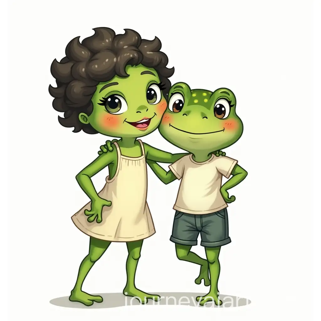 Cartoon-Frogs-Embracing-Smiling-Fashionable-Characters