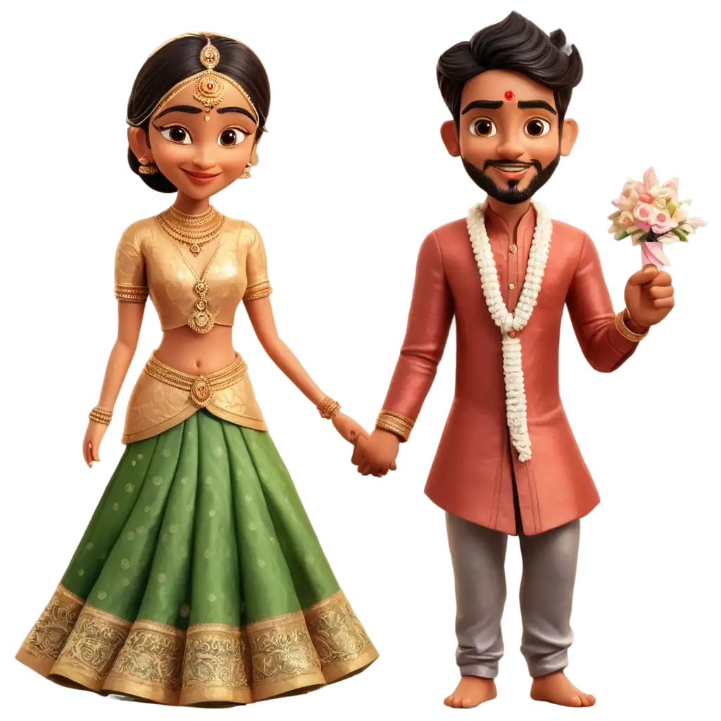 Cartoon-South-Indian-Wedding-Couple-PNG-Joyful-Illustration-for-Digital-Media