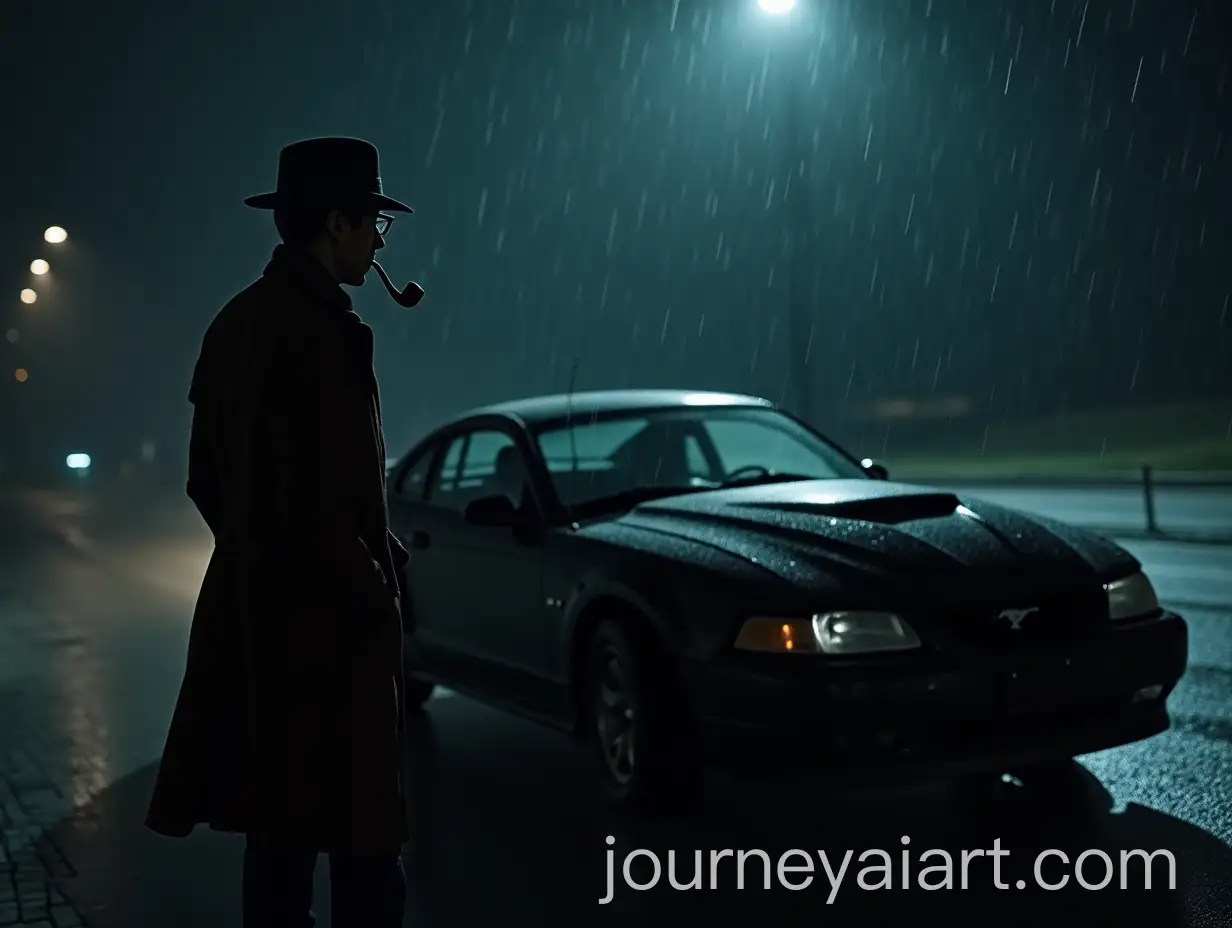 Detective-in-Rainy-Night-with-Black-Ford-Mustang