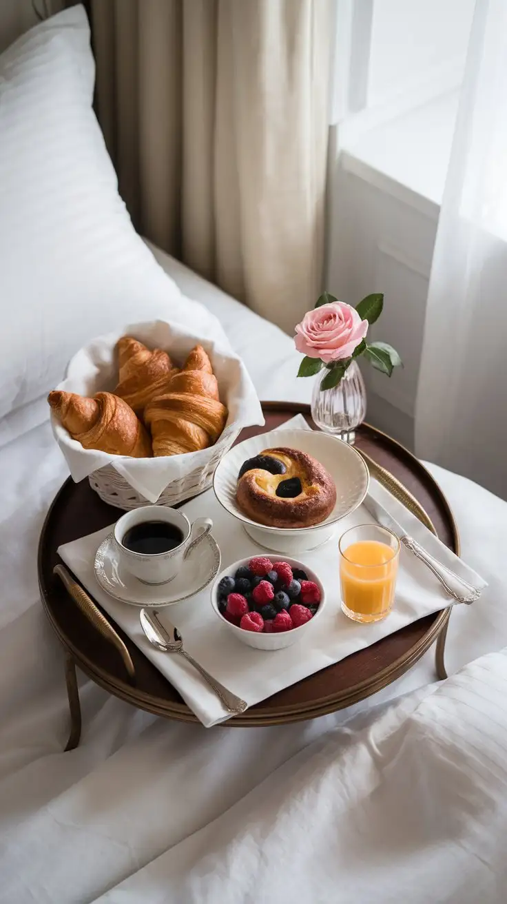 Luxurious-Parisian-Style-Breakfast-in-Bed-with-Fresh-Croissants-and-Mixed-Berries