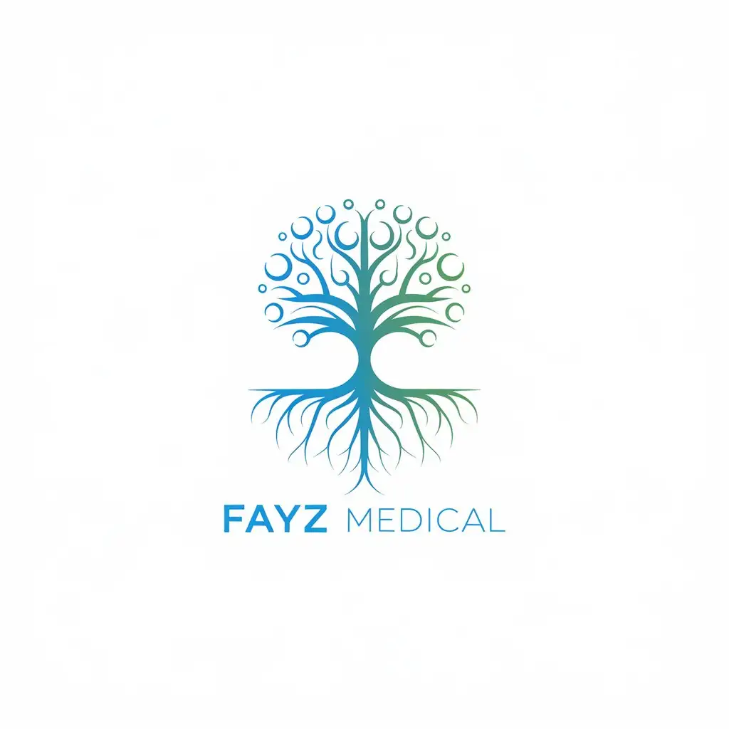 LOGO Design for FAYZ Medical Brainwave Tree Symbol in Blue Green with Minimalist Style