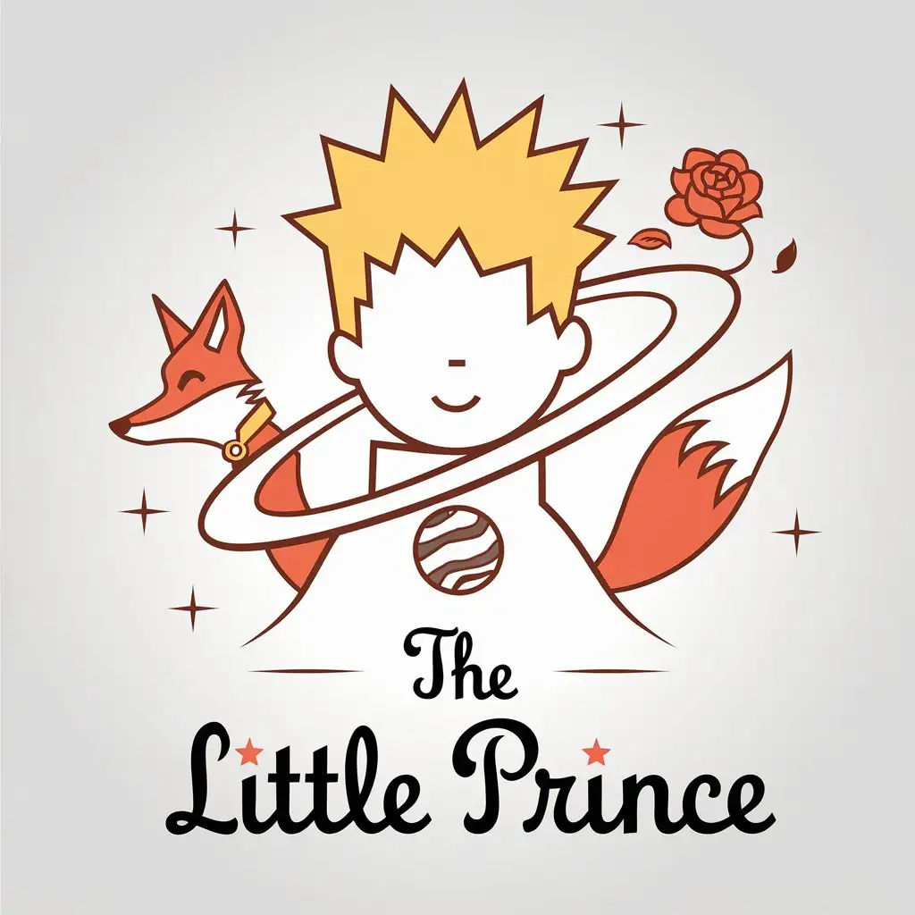 a vector logo design,with the text "the little prince", main symbol:little prince,Fox,Moon,rose,complex,clear background