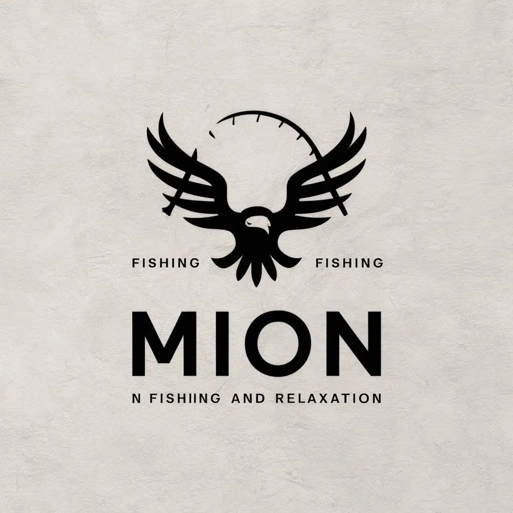 a vector logo design,with the text "Mion", main symbol:Eagle,Minimalistic,be used in Fishing and relaxation industry,clear background