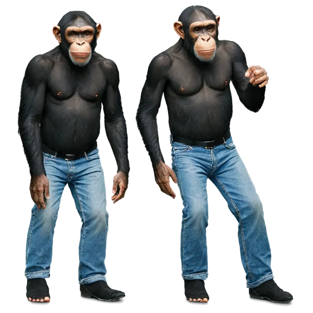 PNG-Image-of-a-Chimpanzee-Wearing-a-Black-Shirt-Blue-Jeans-and-Closed-Shoes