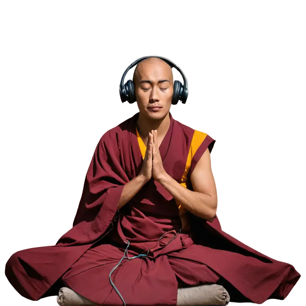 Tibetan-Monk-Meditating-with-Headphones-HighQuality-PNG-Image-for-Mindfulness-and-Music-Themes