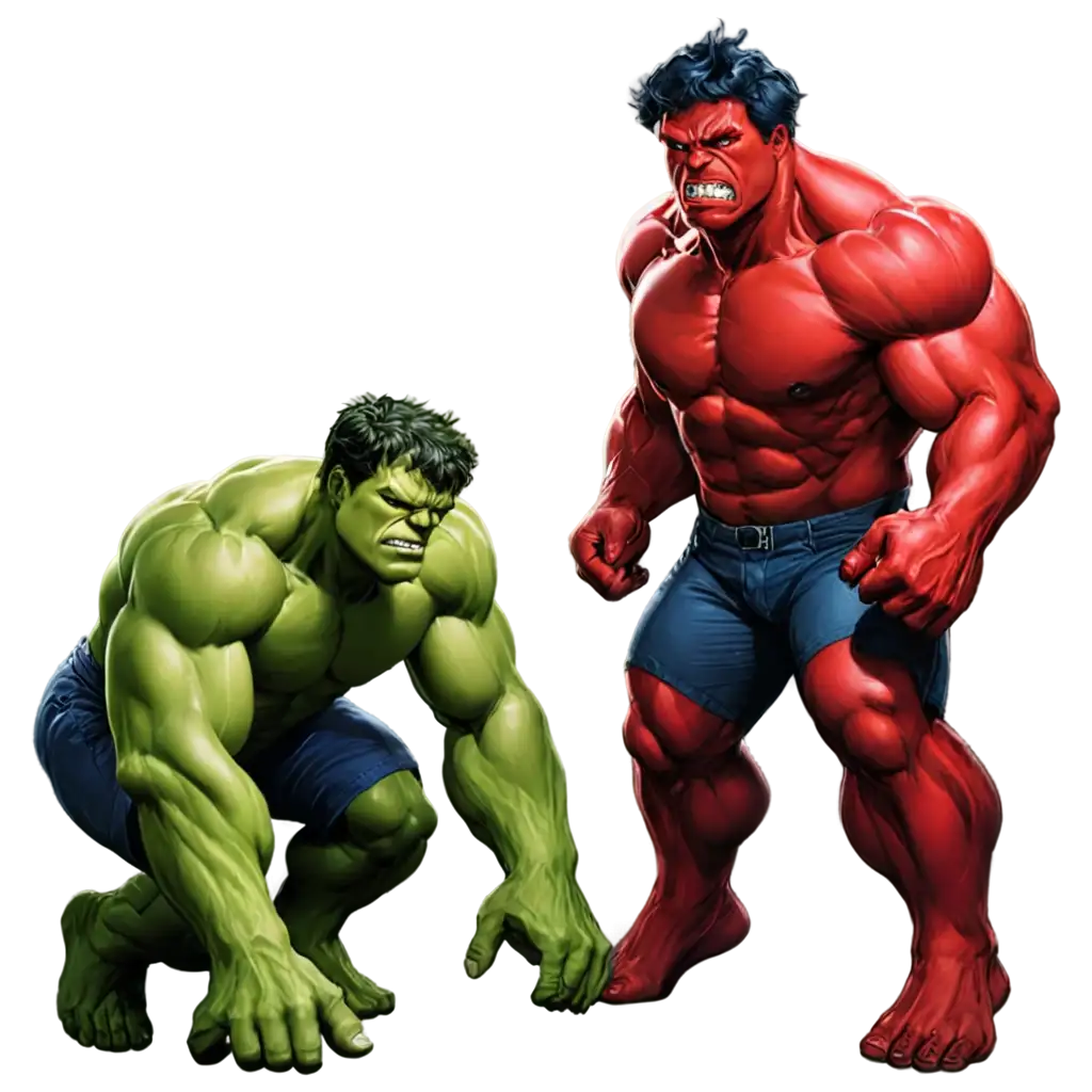 Dynamic-Hulk-Green-Next-to-Red-Hulk-PNG-Image