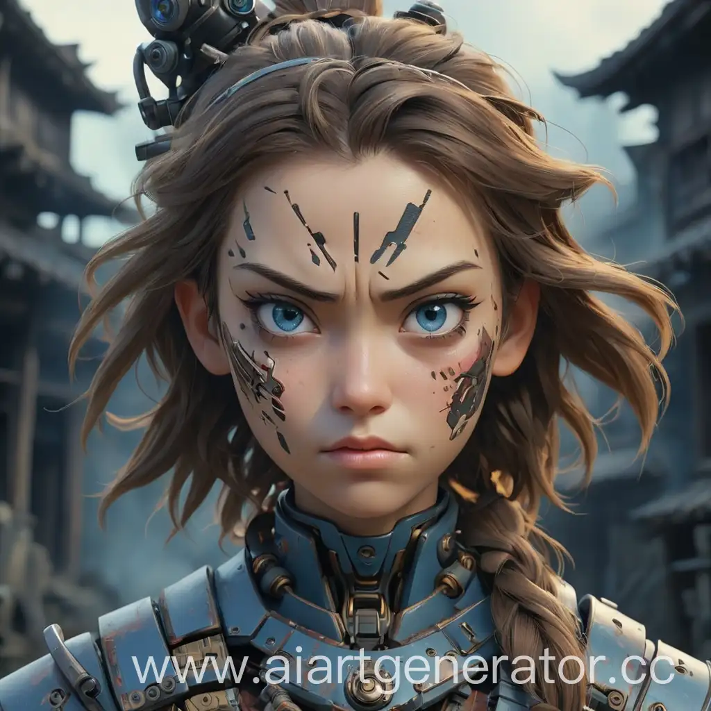 SamuraiInspired-Cyborg-Face-with-Scars-and-Futuristic-Enhancements-Amidst-Ruins