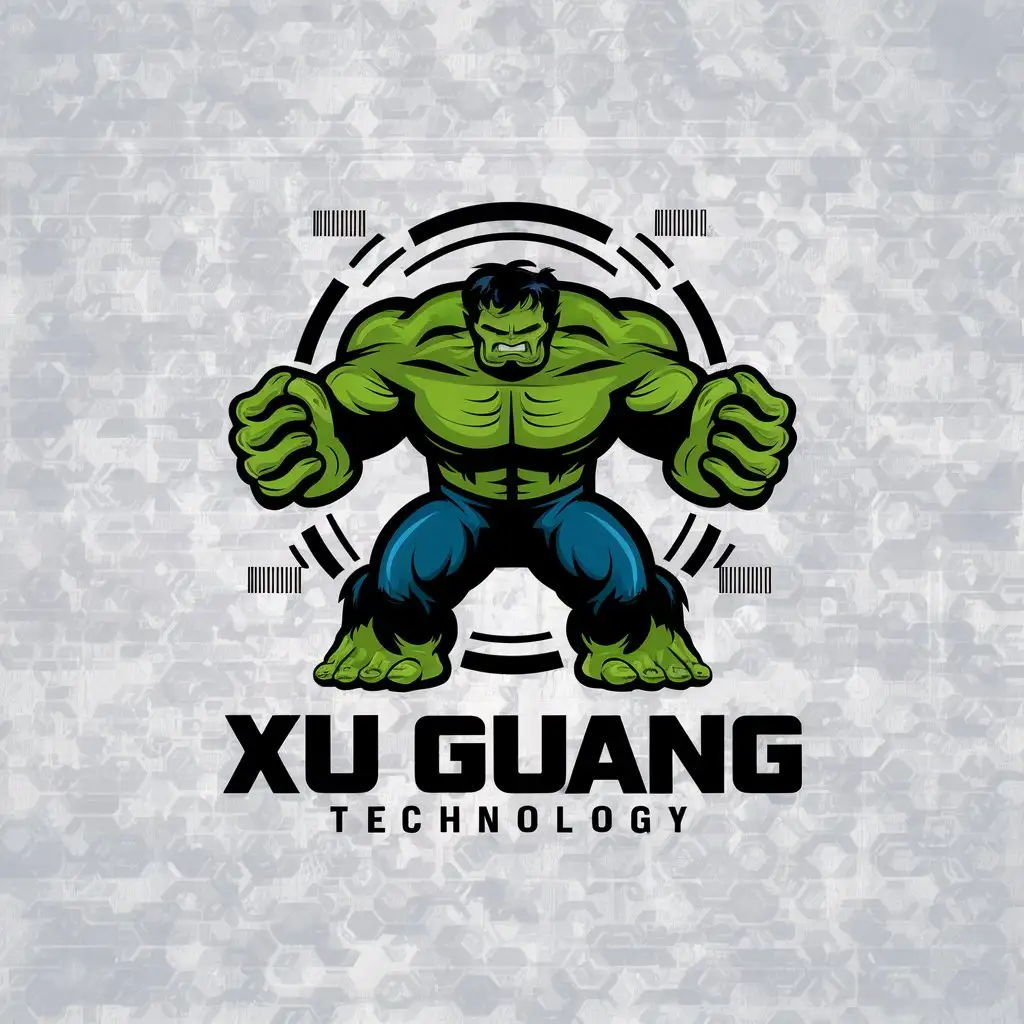 a vector logo design,with the text "Xu Guang Technology", main symbol:Green Hulk,complex,be used in Technology industry,clear background