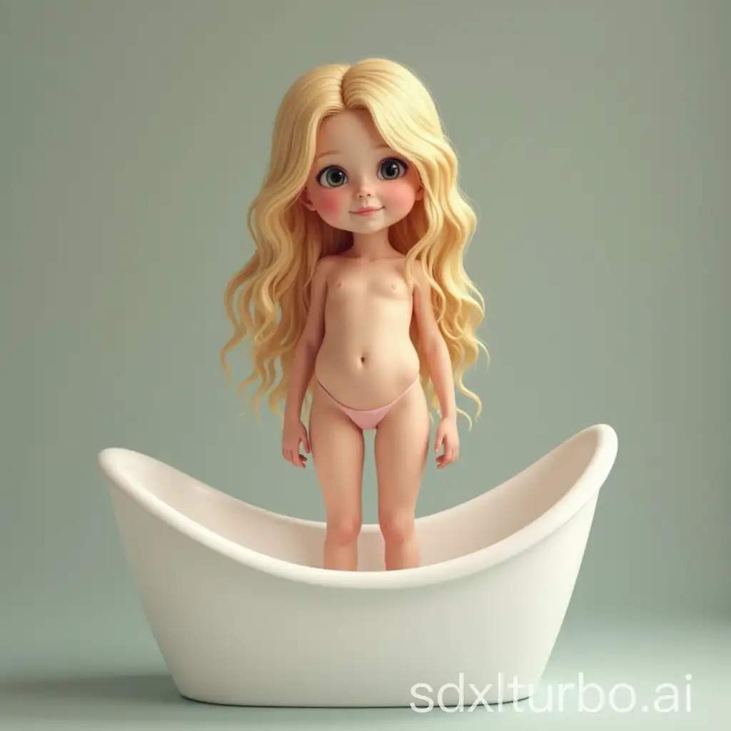 10YearOld-Girl-with-Blonde-Hair-in-Gel-Standing-in-Bathtub