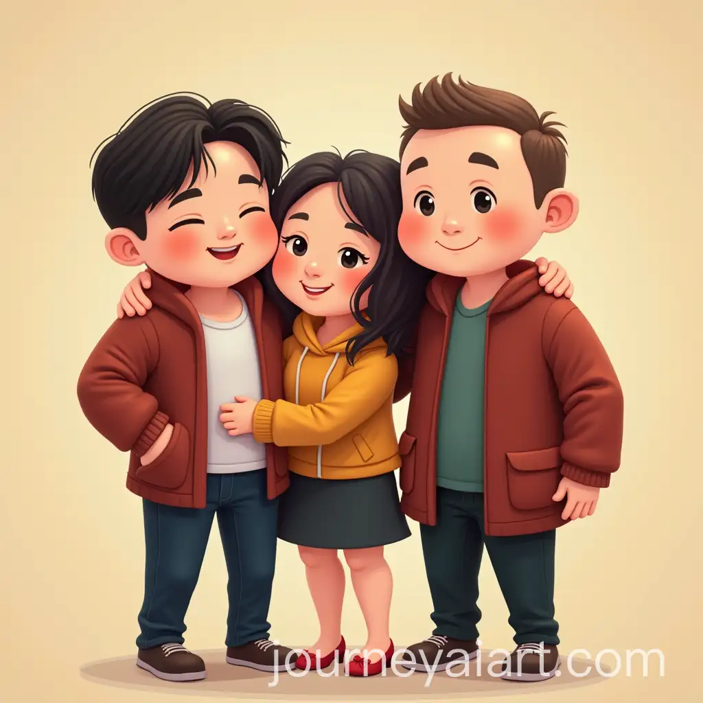 Diverse-Group-Hug-on-Work-Trip-to-Korea-and-China-in-Chinese-Toon-Style