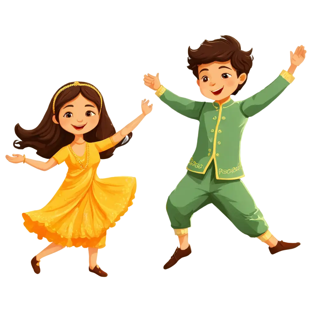 Joyful-Haldi-Ceremony-Children-Cartoon-PNG-Image-Wedding-Illustration