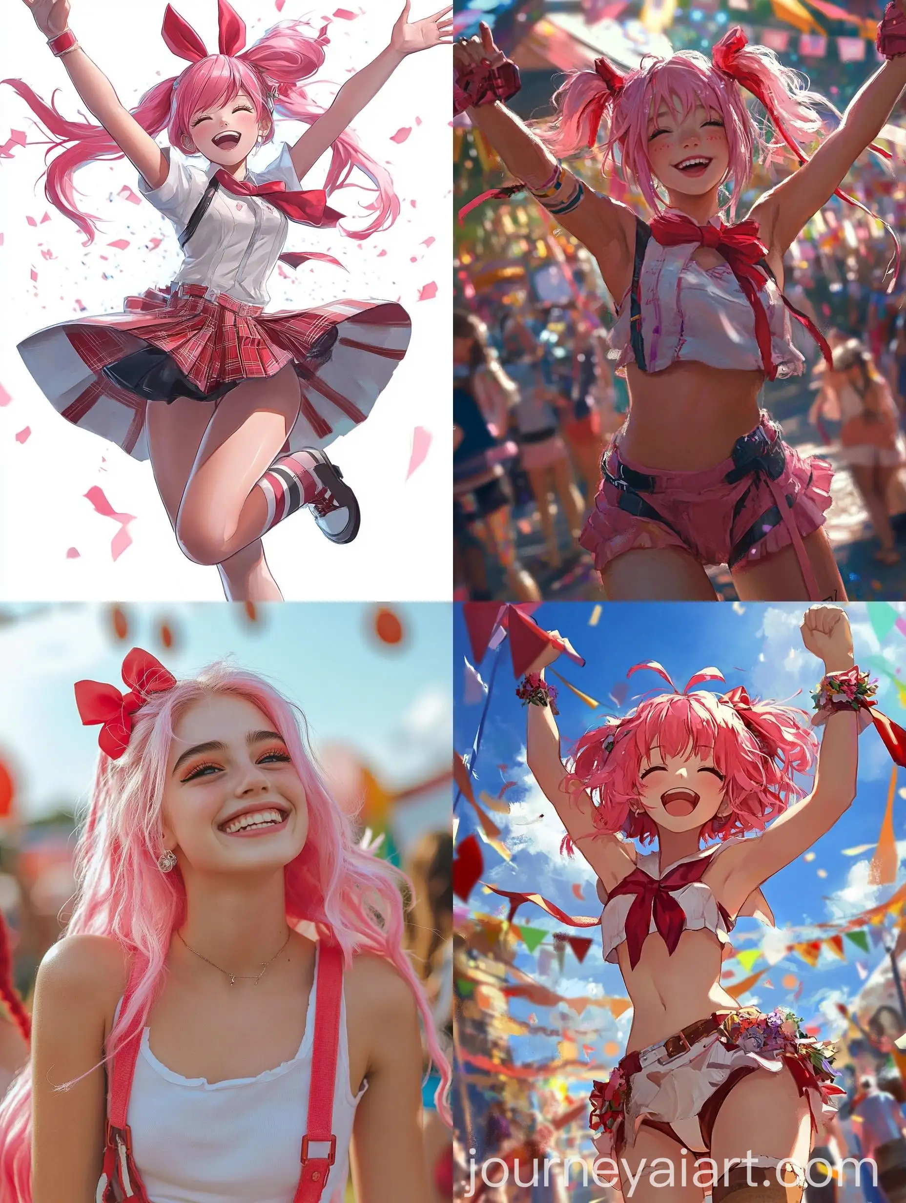 Joyful-PinkHaired-Girl-Dancing-at-Festival-with-a-Red-Bow