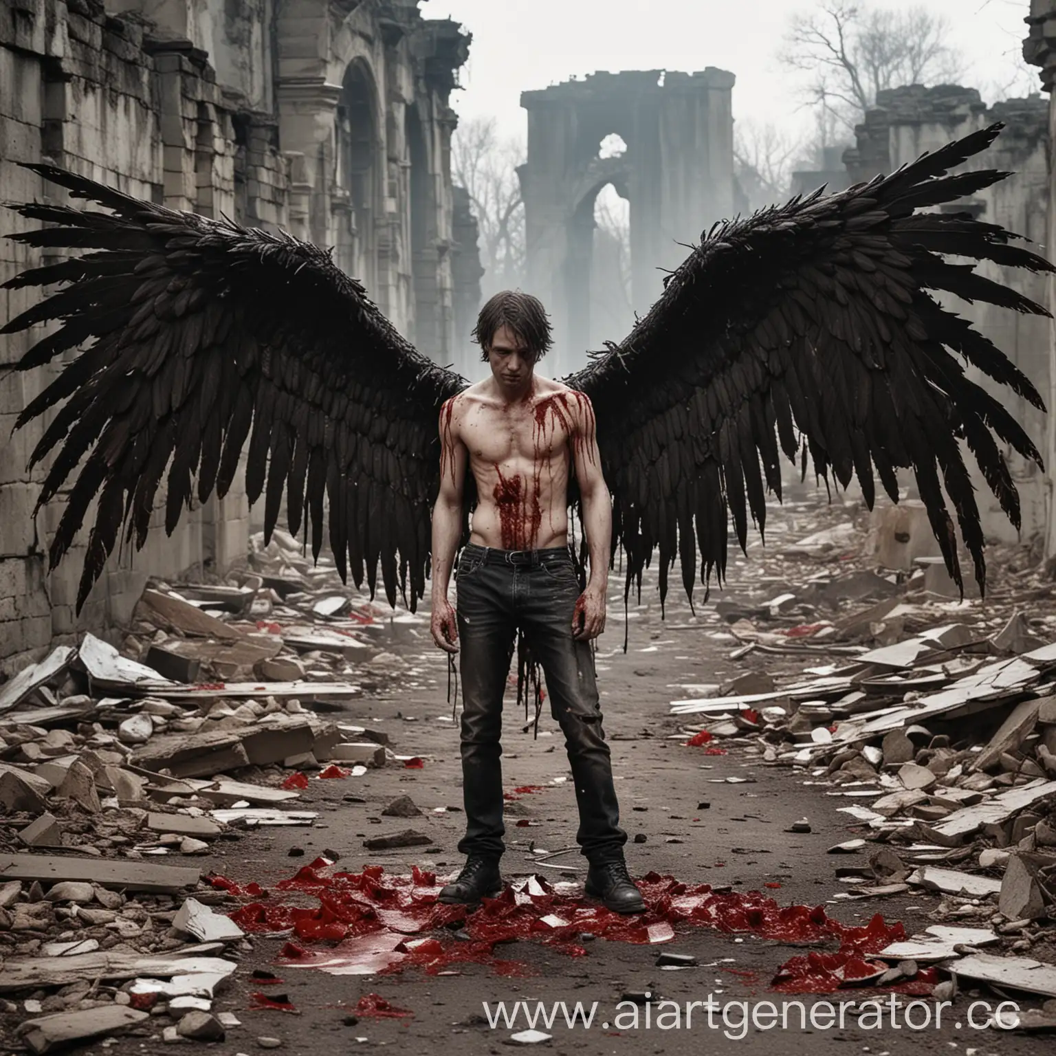 Fallen-Angel-with-Four-Bleeding-Wings-in-Ruined-Setting