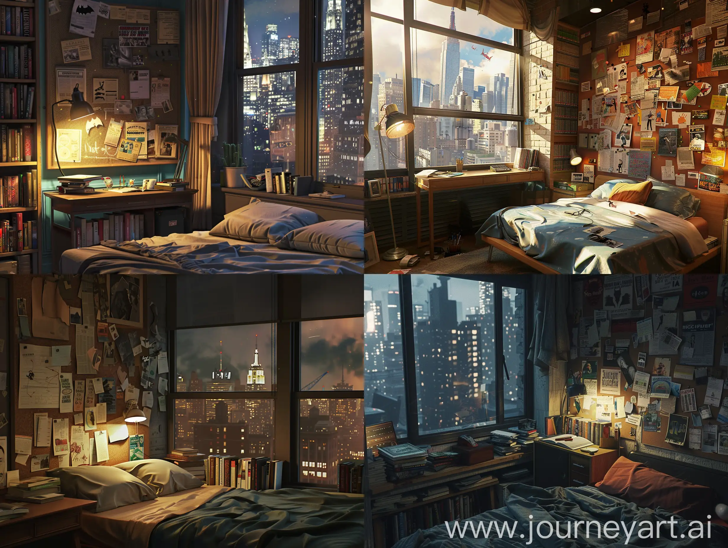 Cozy-Bedroom-with-Desk-and-Gotham-City-View