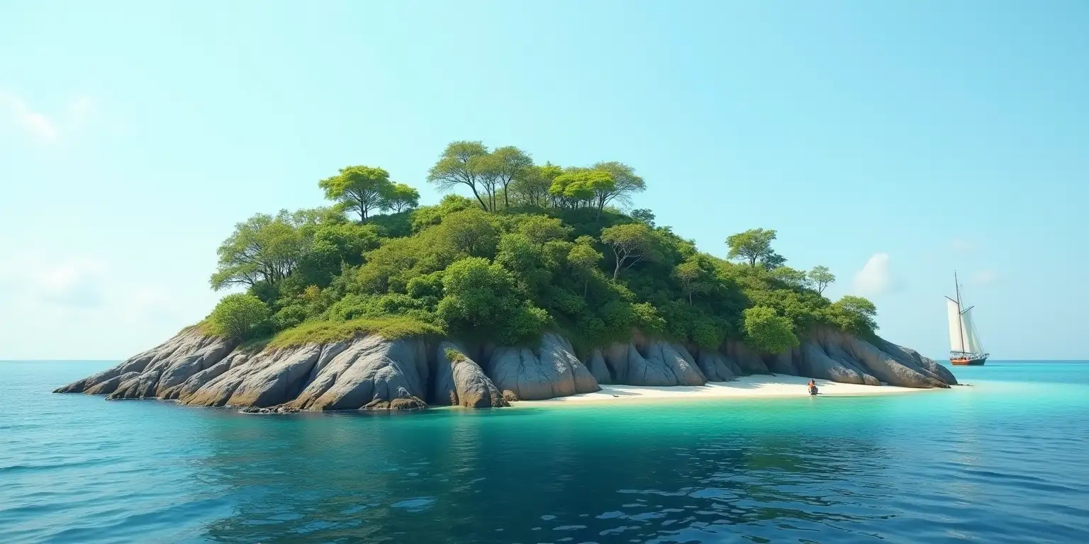 Idyllic Uninhabited Island Shaped Like a Reclining Male Figure