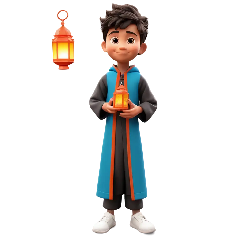 Little-Boy-in-3D-Character-Robe-Holding-Ramadan-Lantern-PNG-A-Perfect-RamadanThemed-PNG-Image-for-Digital-Art-and-Design