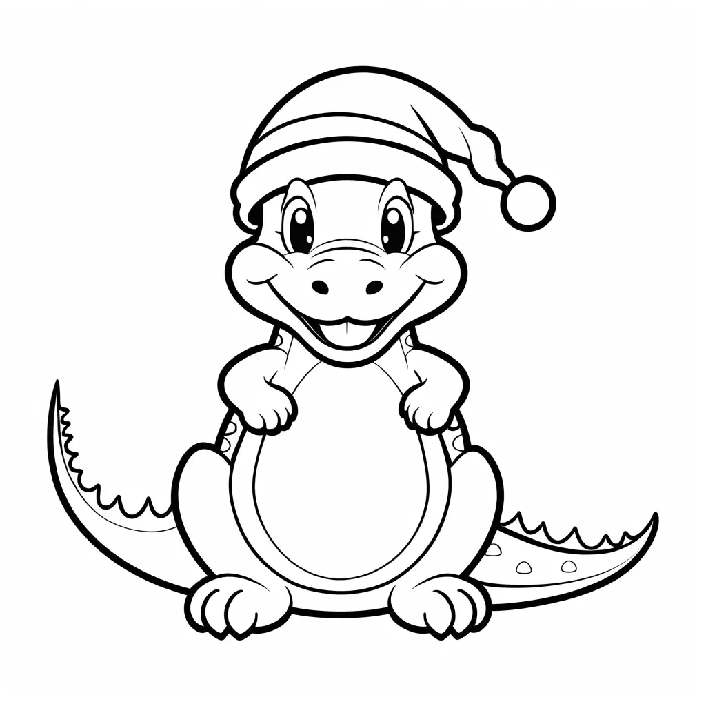 Happy-Alligator-Coloring-Page-with-Christmas-Hat-for-Toddlers