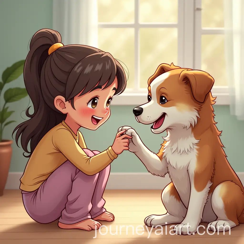 Girl-Encouraging-Her-Dog-to-Lift-His-Paw-with-a-Smile