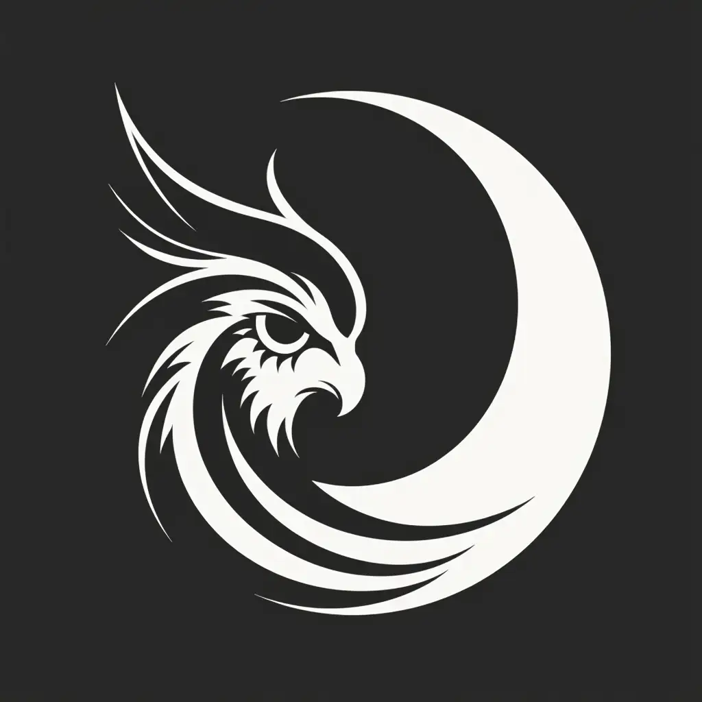 Minimalist-Black-and-White-Abstract-Owl-Head-Transforming-into-Crescent-Moon-Logo-in-Japanese-Tattoo-Style