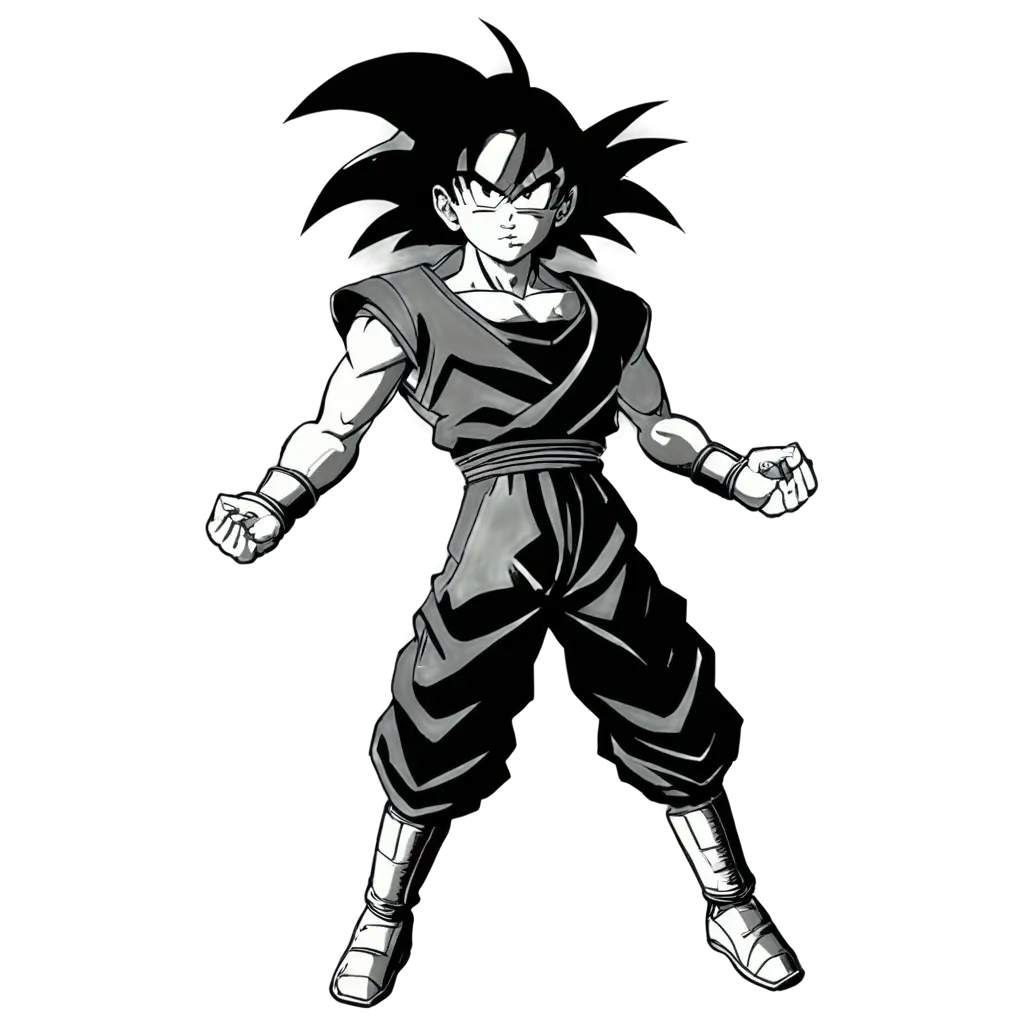 Cartoon-Goku-Black-and-White-PNG-Perfect-for-HighQuality-Digital-Art-and-Projects