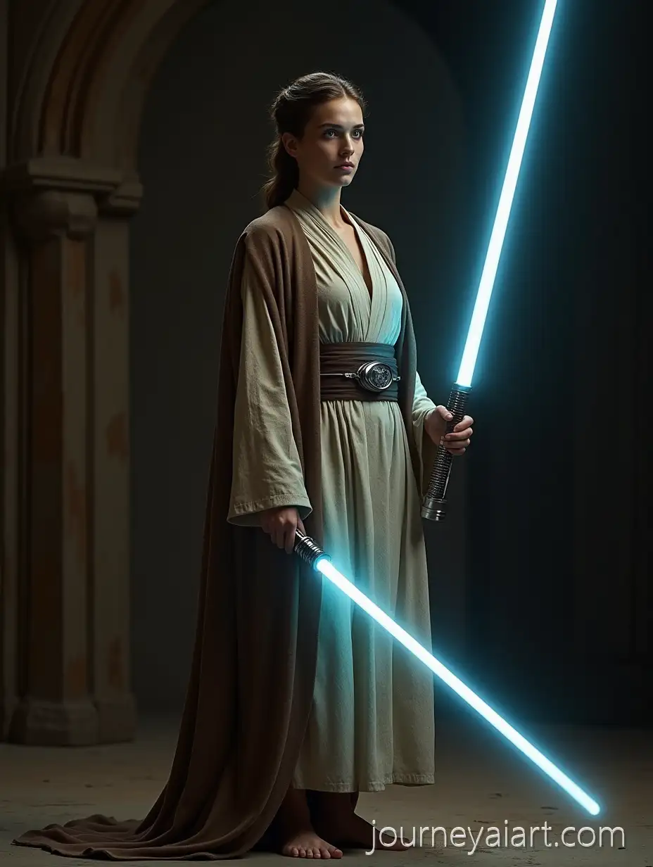 HyperRealistic-Jedi-with-Lightsaber-Against-TextAI-Art-Prompt-Expansionured-Wooden-Backdrop