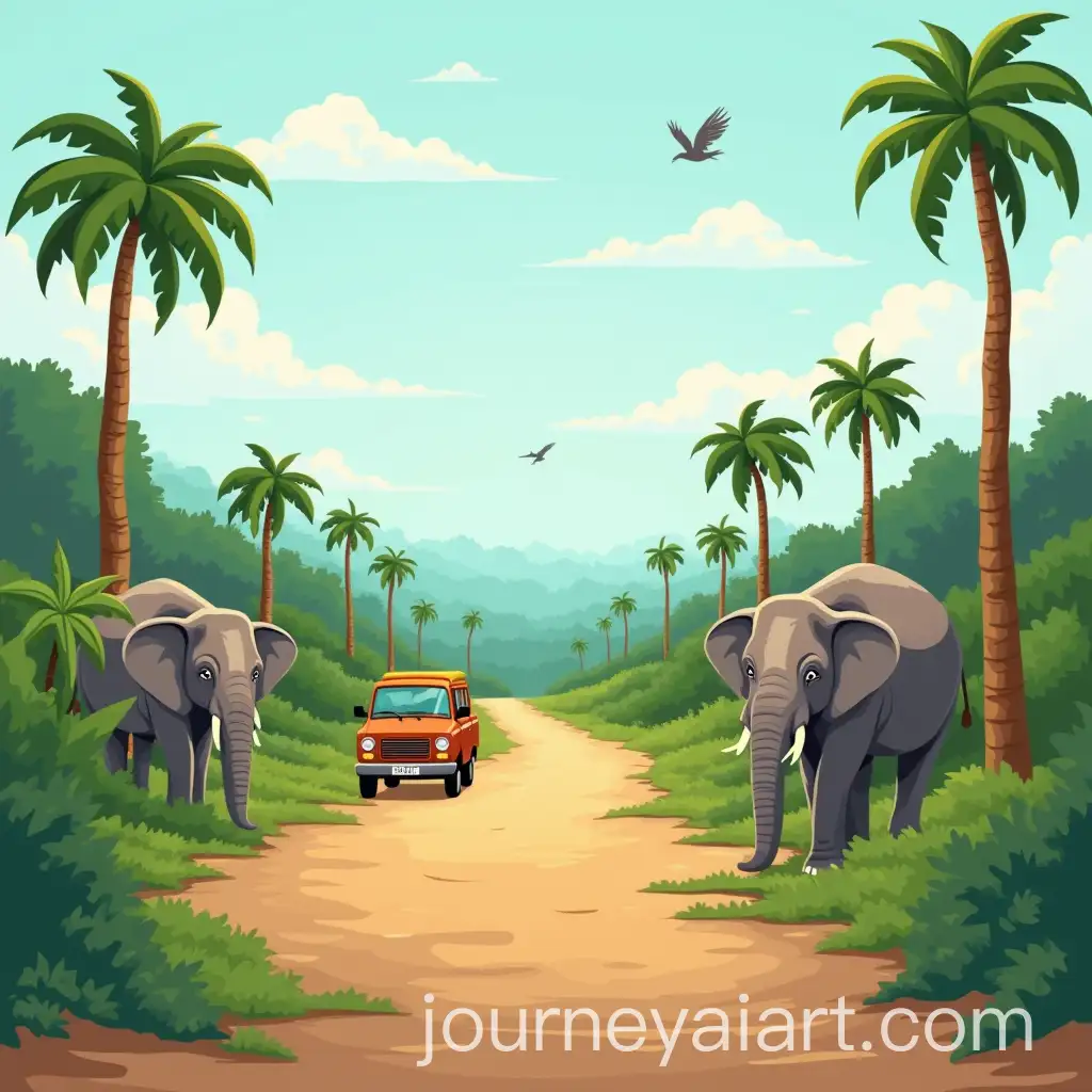 Cartoon-Sri-Lankan-Background-Featuring-Elephants-Birds-and-Local-Landmarks