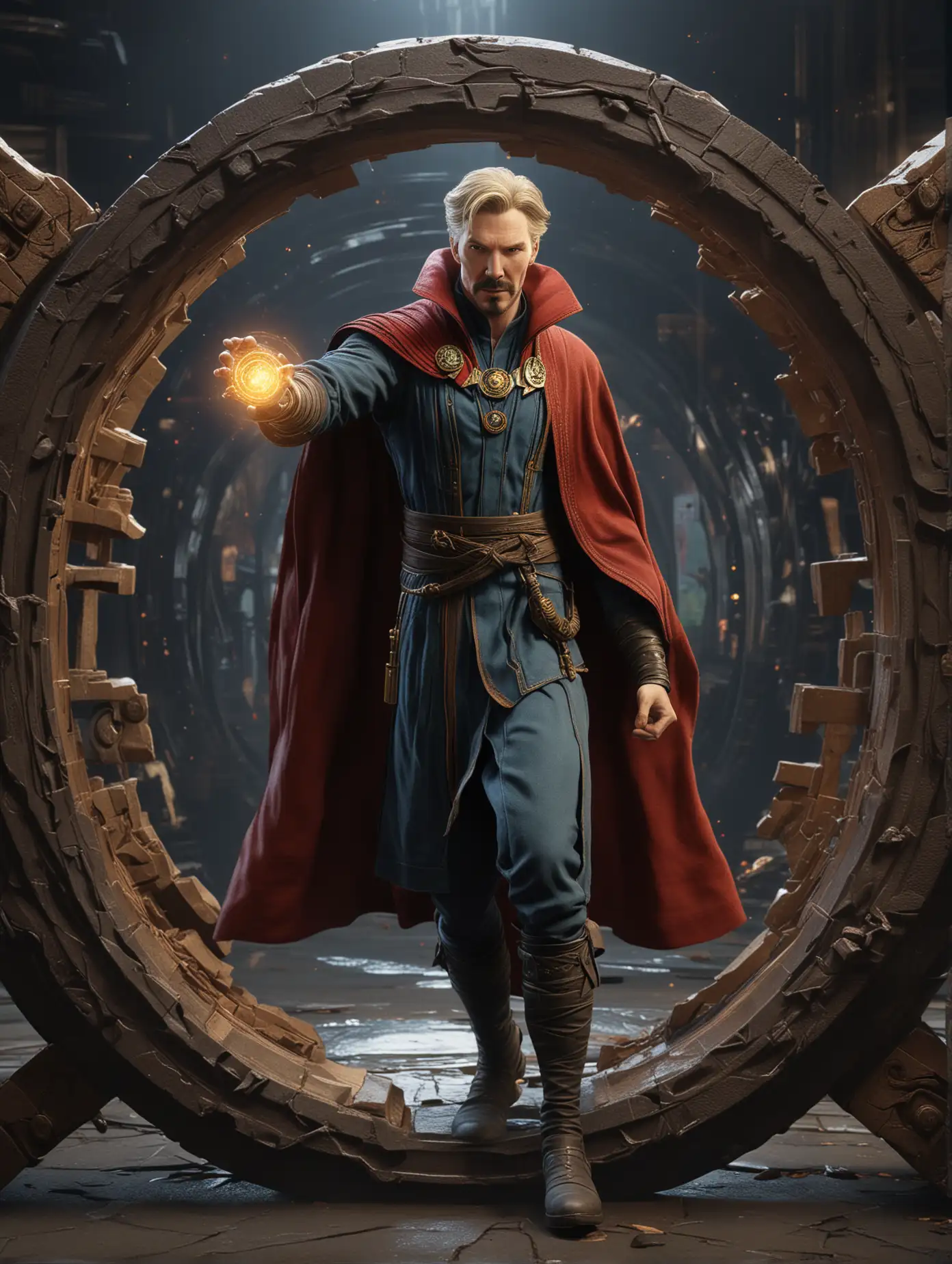 Photorealistic-Doctor-Strange-Character-with-Blond-Hair-Opening-a-Portal