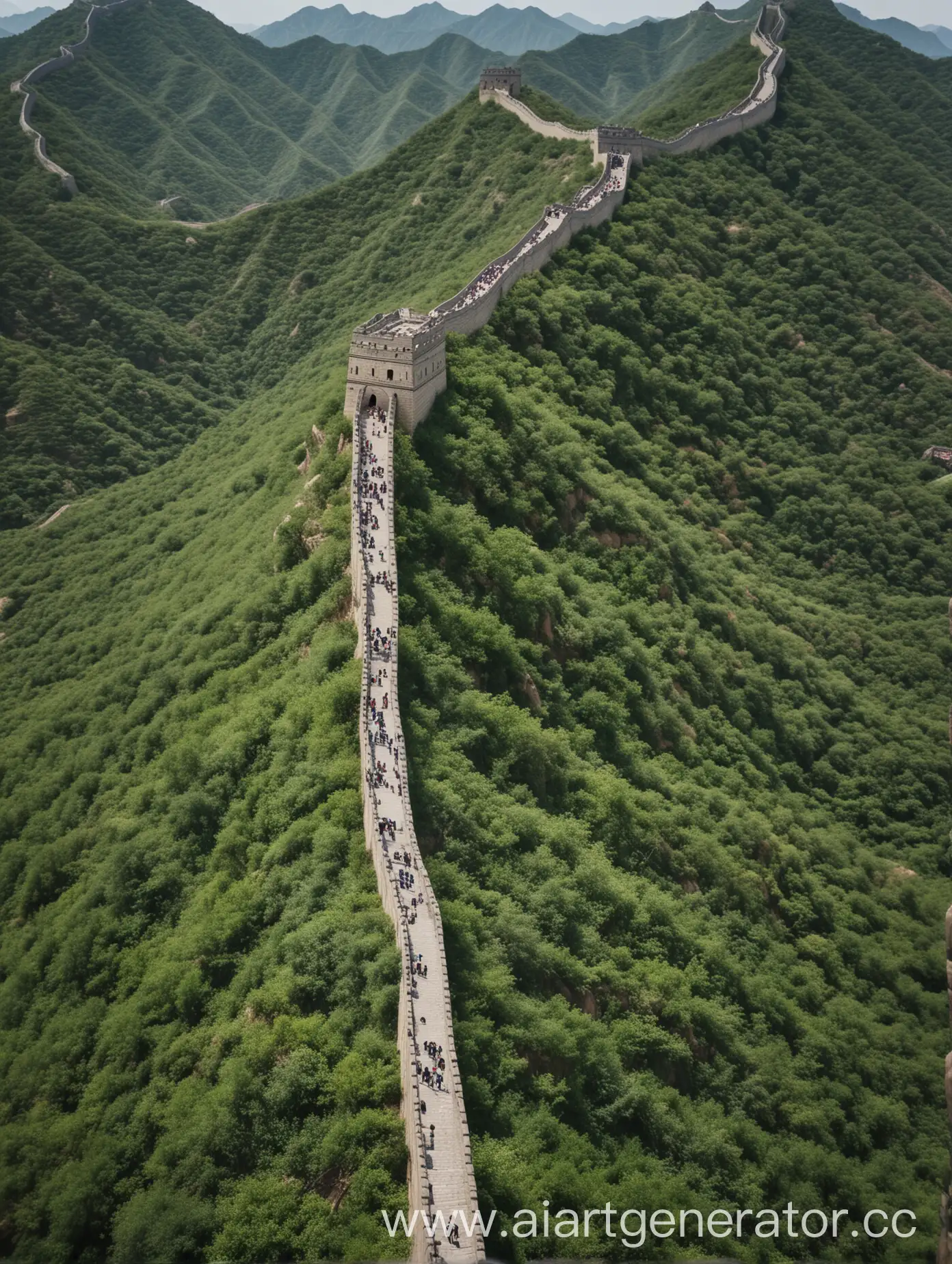 Aerial-View-of-the-Great-Wall-of-China-Amidst-Green-Landscapes