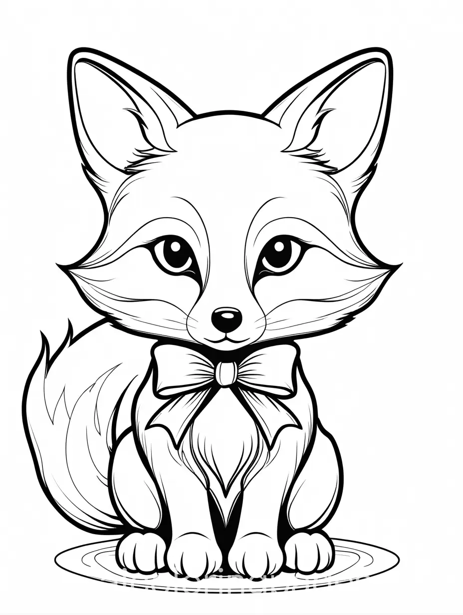 Baby-Fox-Coloring-Page-with-Ribbon-Black-and-White-Line-Art