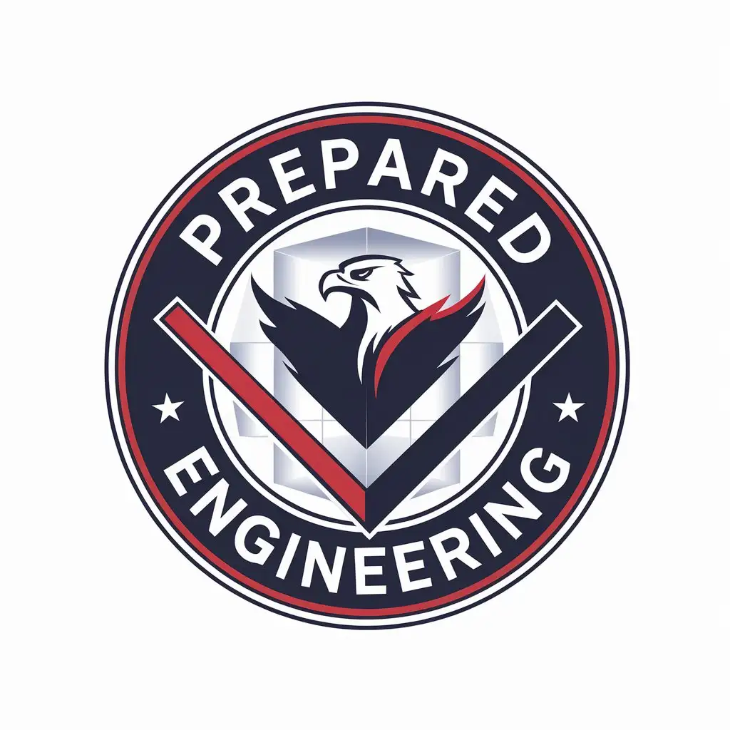 LOGO Design for Prepared Engineering Carpenters Square Eagle Symbol in Red and Blue for Technology Industry