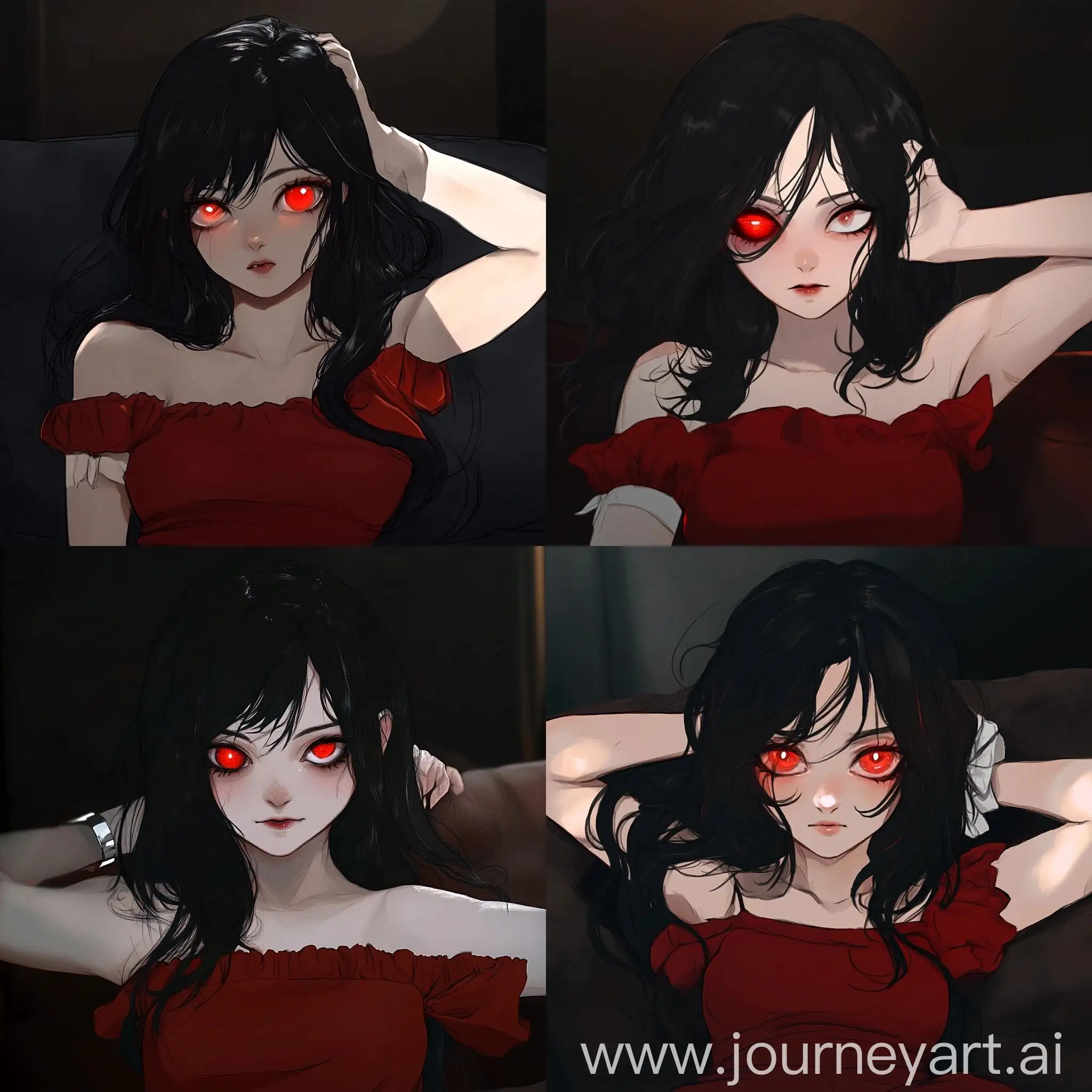 Girl-with-Wavy-Black-Hair-and-Red-Eye-in-Dimly-Lit-Setting