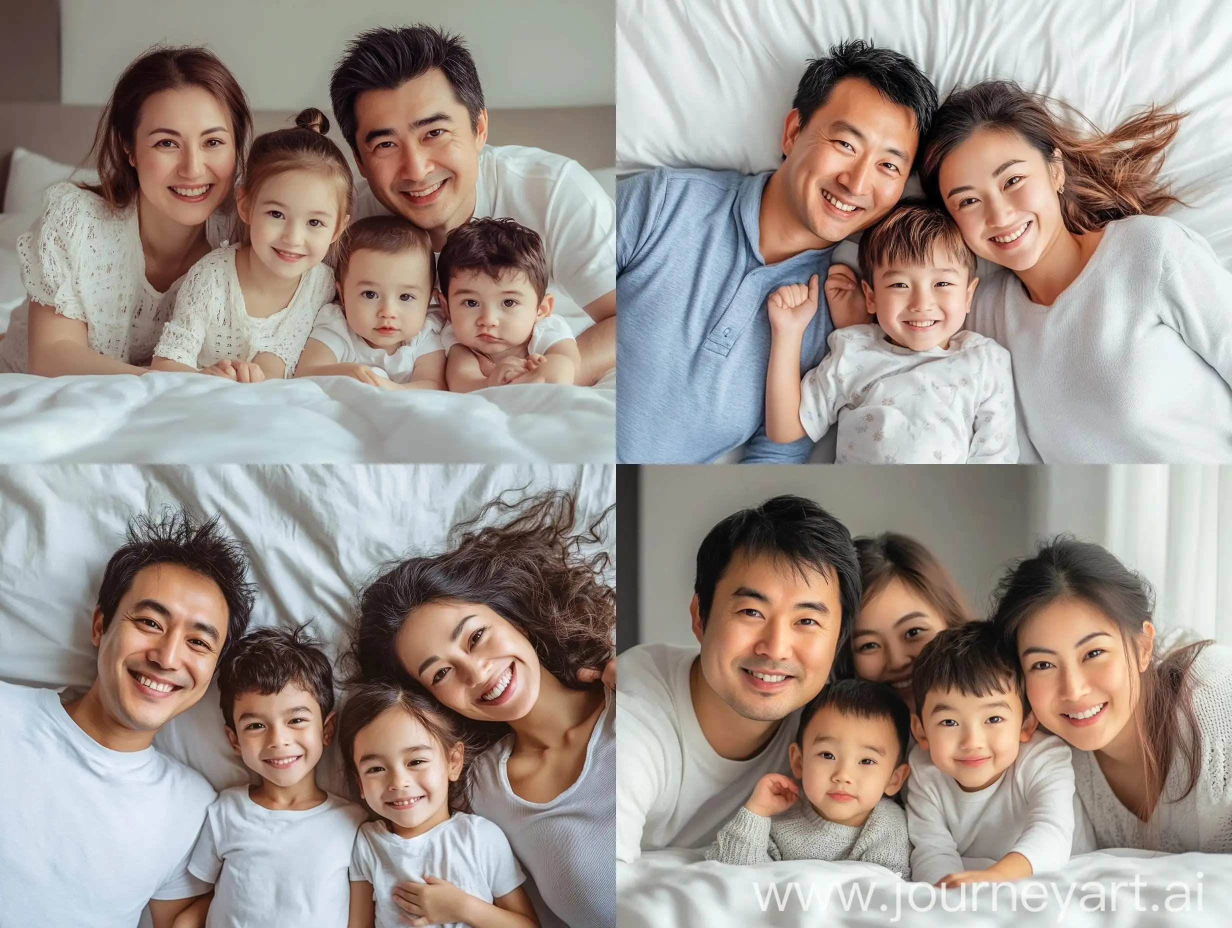 Happy-Multicultural-Family-Lying-on-Soft-White-Bed