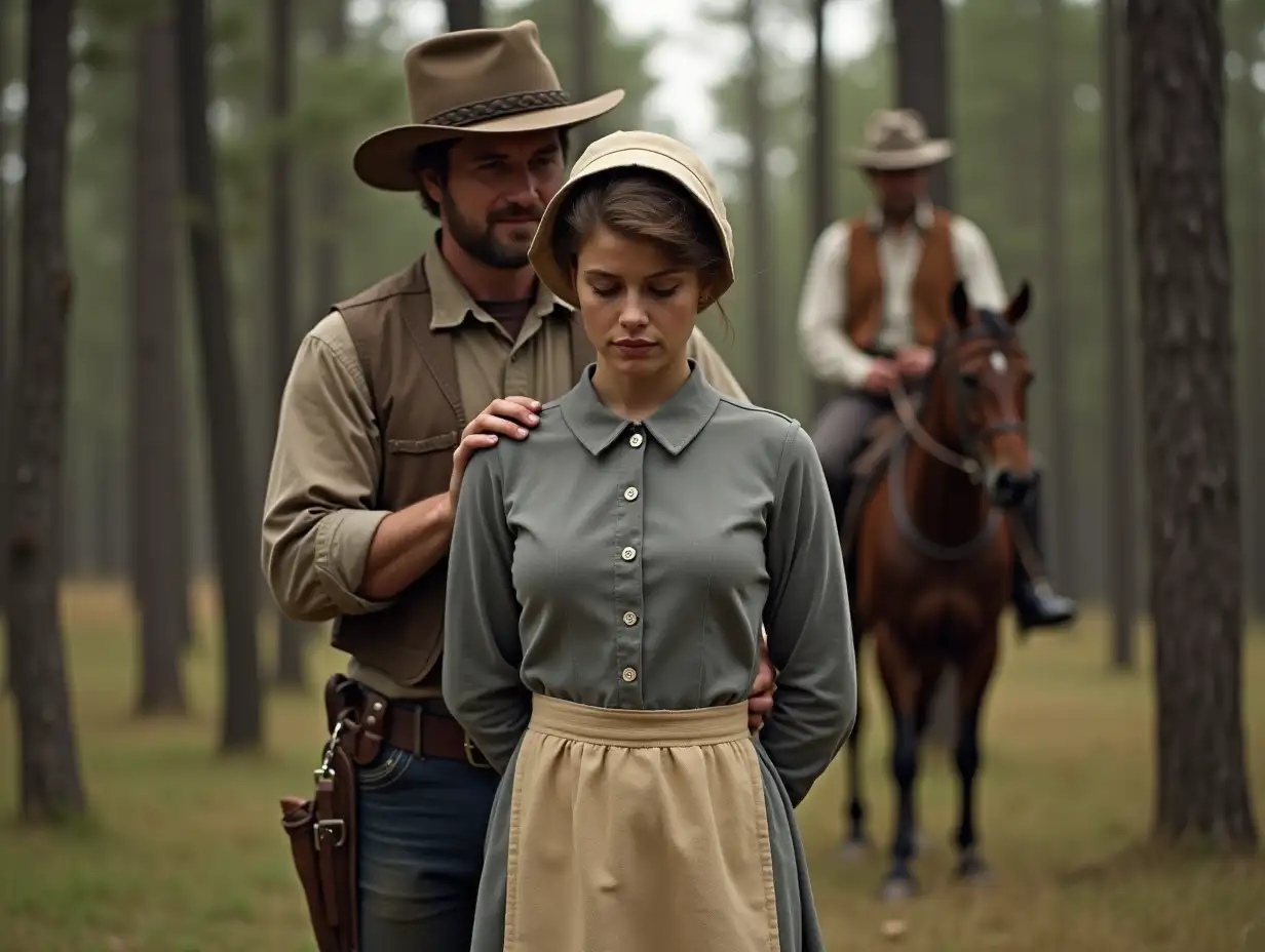 Servant Woman and Cowboy in 1800s Texas Forest