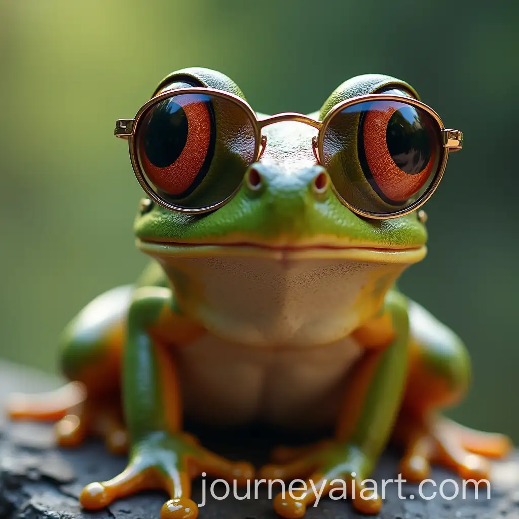 Photorealistic-Frog-Wearing-Sunglasses-in-a-Natural-Setting