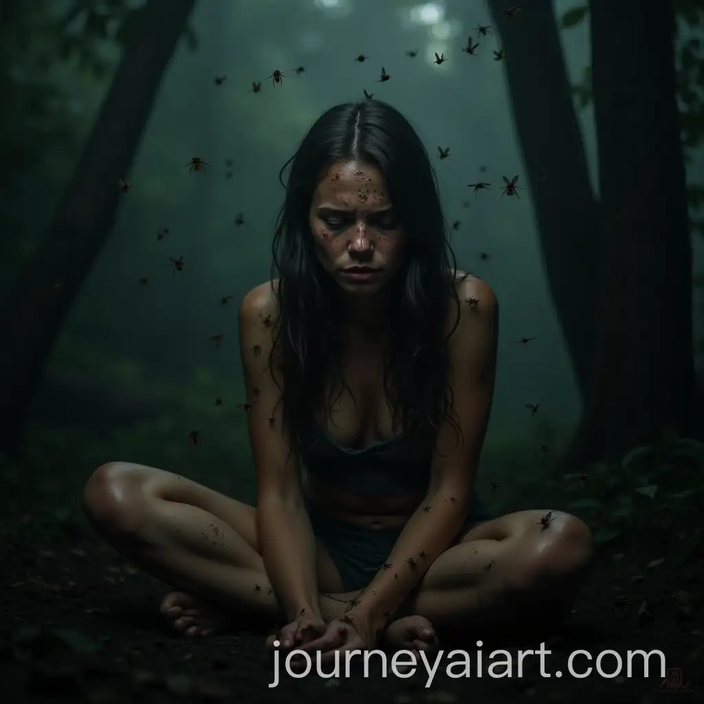 Distressed-Woman-Surrounded-by-Flies-in-Dark-Jungle