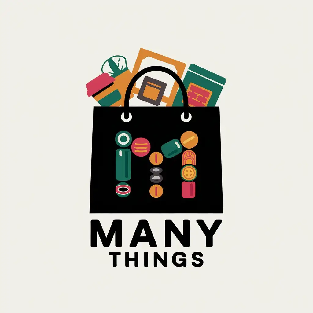 a vector logo design,with the text "many things", main symbol:different goods,Moderate,clear background